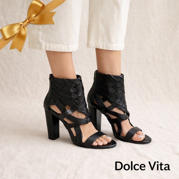 Dolce Vita Shoes - Dolce Vita Nairi Woven Black Leather Bootie Open Toe Size 8